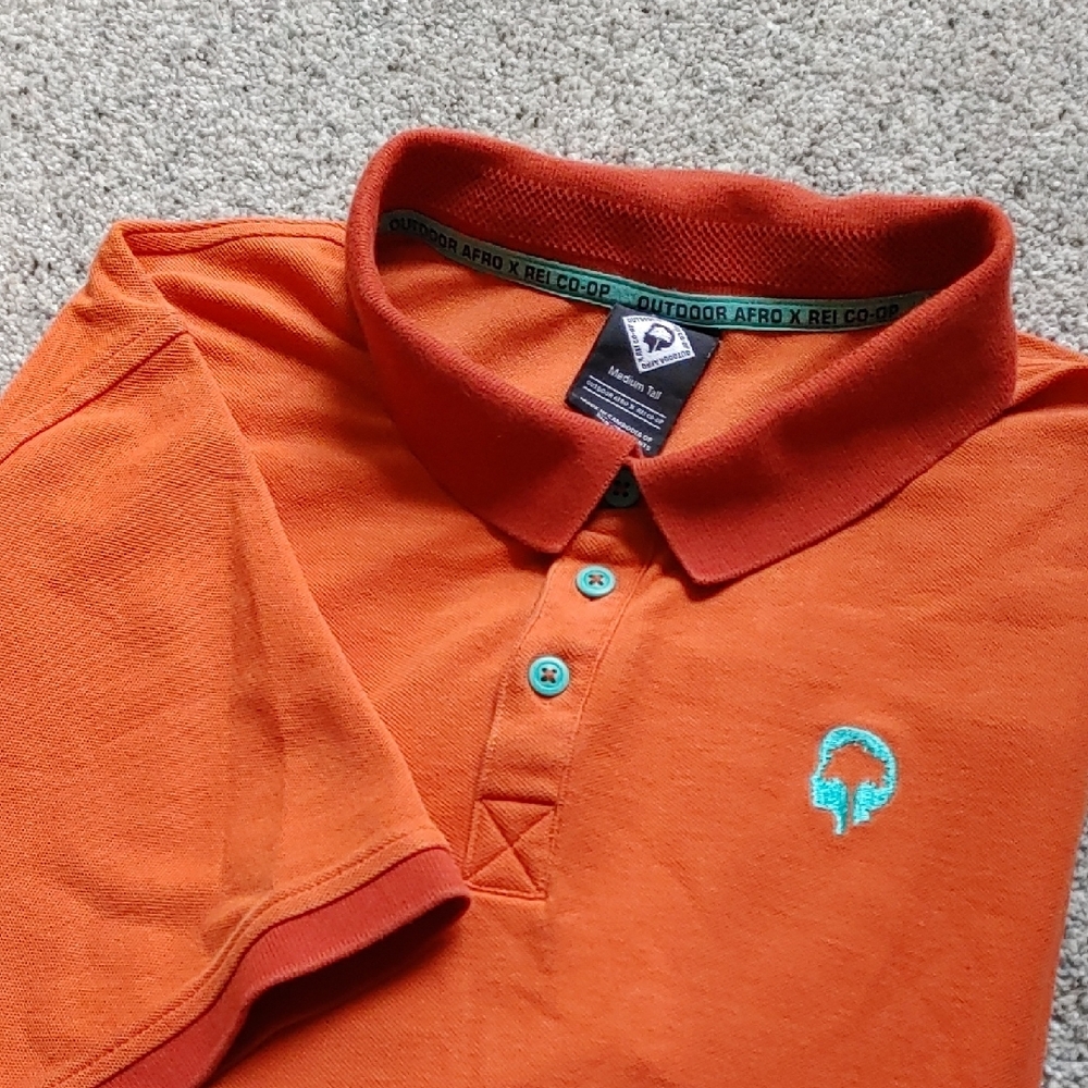 Outdoor Afro X REI Co-op Mens Orange Pique Polo Shirt Medium Tall